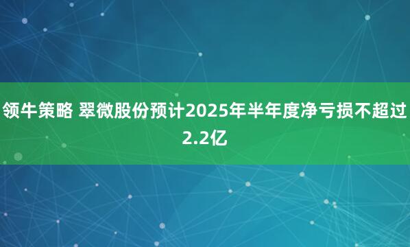领牛策略 翠微股份预计2025年半年度净亏损不超过2.2亿